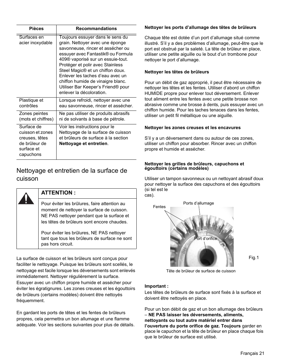 Nettoyage et entretien de la surface de cuisson, Attention | Bosch HGS3023UC User Manual | Page 54 / 96