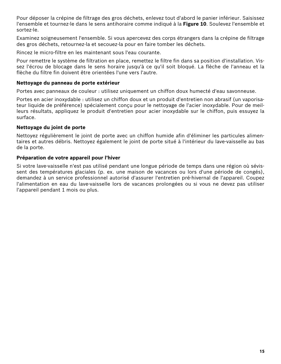 Nettoyage du panneau de porte extérieur, Nettoyage du joint de porte, Préparation de votre appareil pour l'hiver | Bosch SHX3AR52UC User Manual | Page 37 / 64