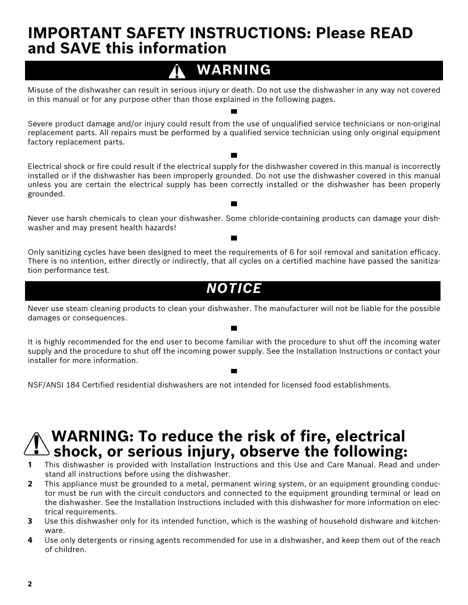 Warning, Notice | Bosch SHX3AR52UC User Manual | Page 4 / 64