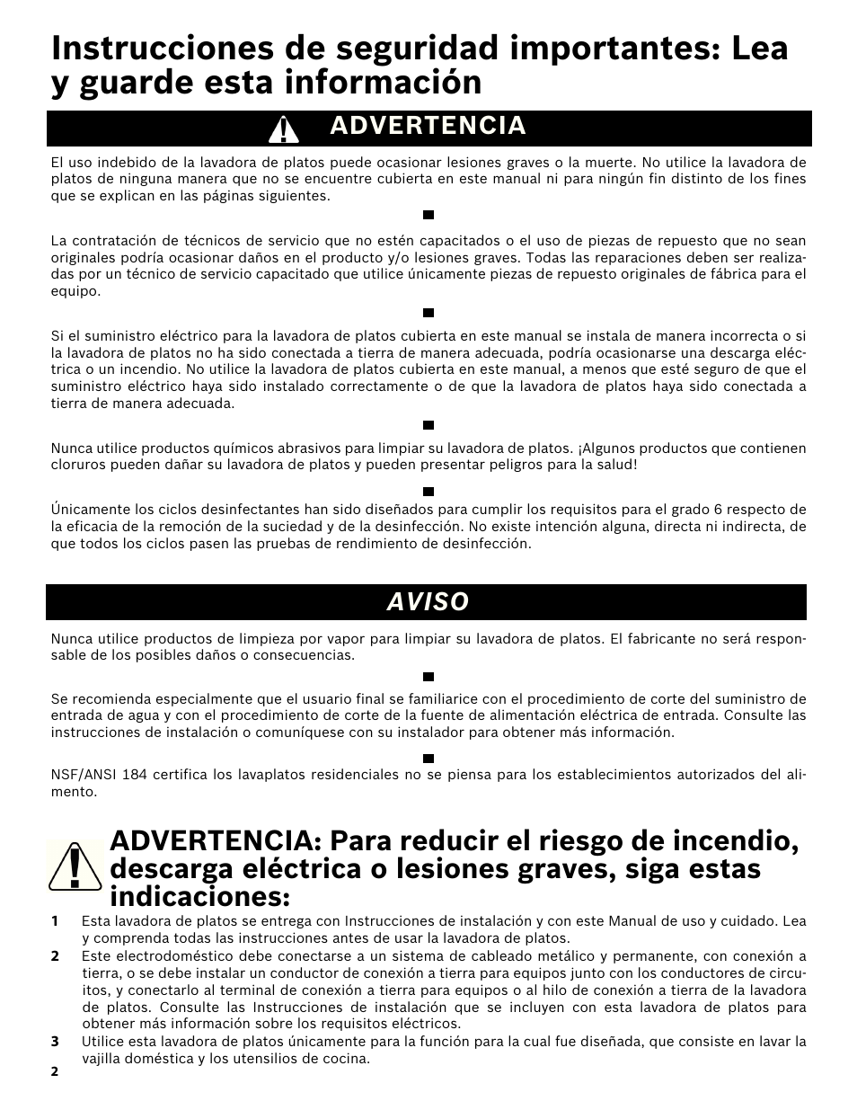 Advertencia, Aviso | Bosch SHX3AR52UC User Manual | Page 44 / 64