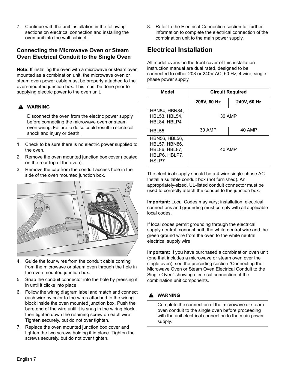 Electrical installation | Bosch HBL8461UC User Manual | Page 10 / 56