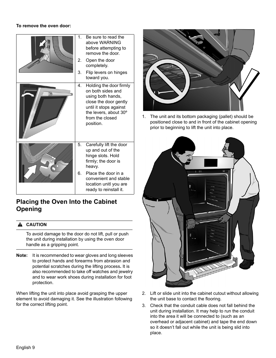 Placing the oven into the cabinet opening | Bosch HBL8461UC User Manual | Page 12 / 56