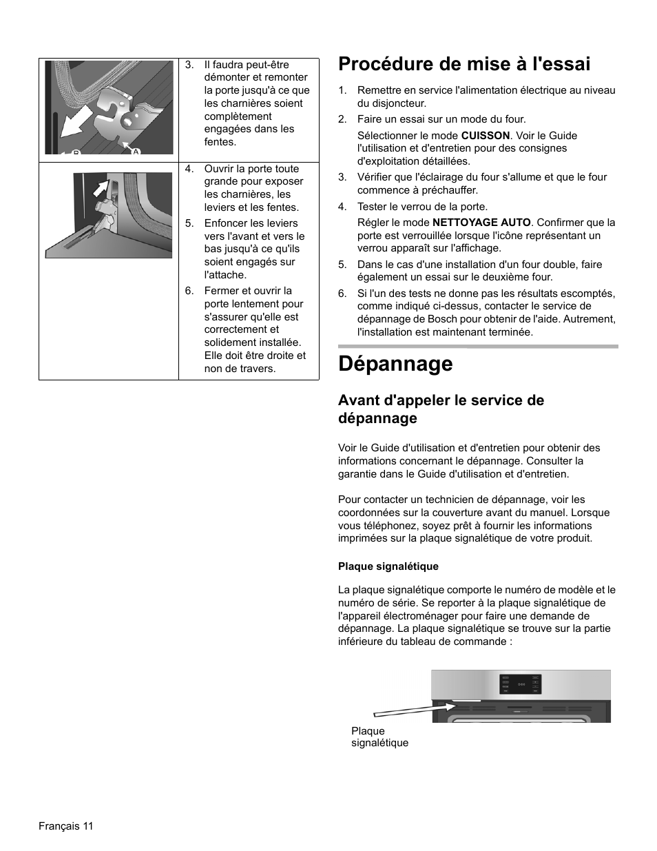 Dépannage, Procédure de mise à l'essai, Avant d'appeler le service de dépannage | Bosch HBL8461UC User Manual | Page 32 / 56