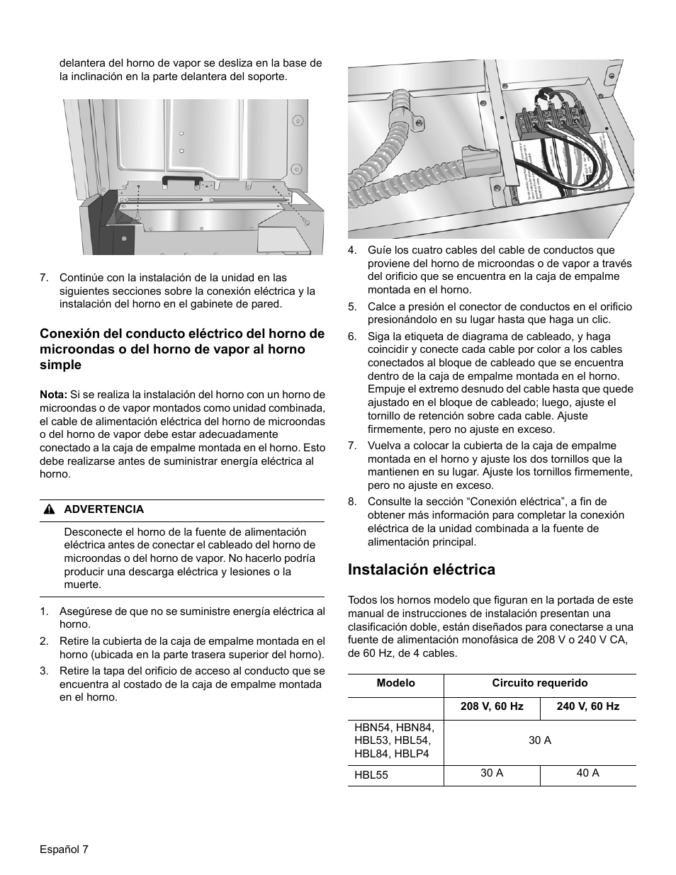 Instalación eléctrica | Bosch HBL8461UC User Manual | Page 44 / 56