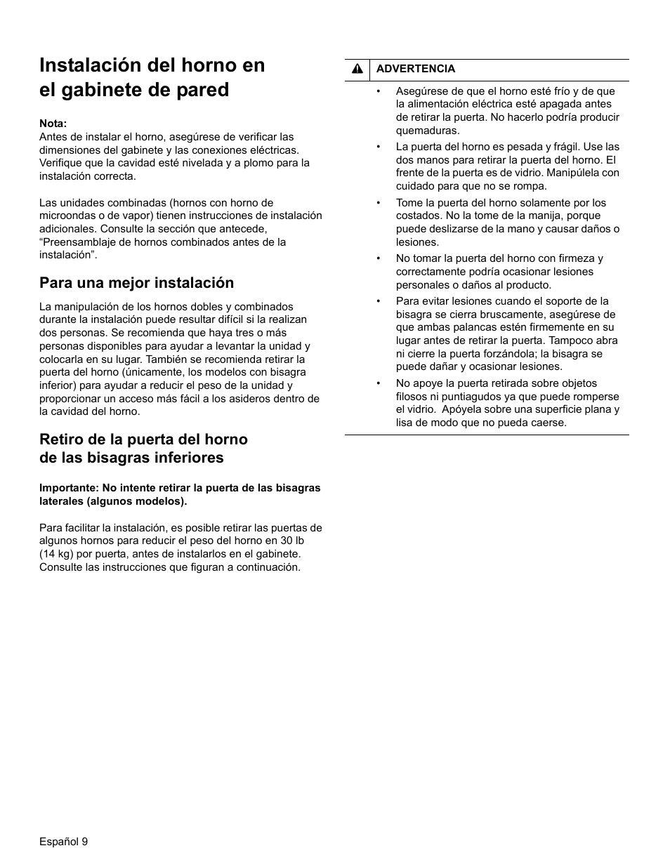 Instalación del horno en el gabinete de pared, Para una mejor instalación | Bosch HBL8461UC User Manual | Page 46 / 56