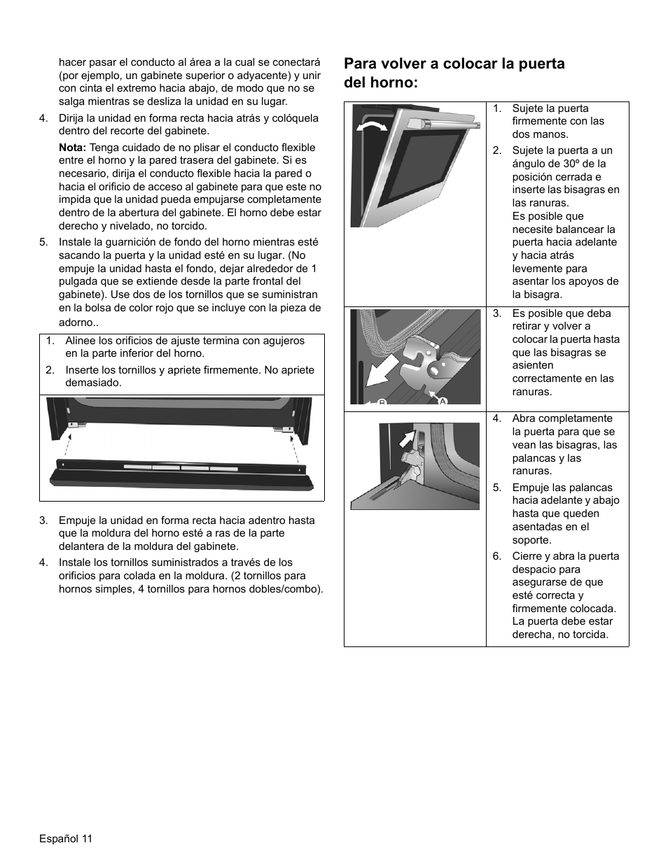 Para volver a colocar la puerta del horno | Bosch HBL8461UC User Manual | Page 48 / 56