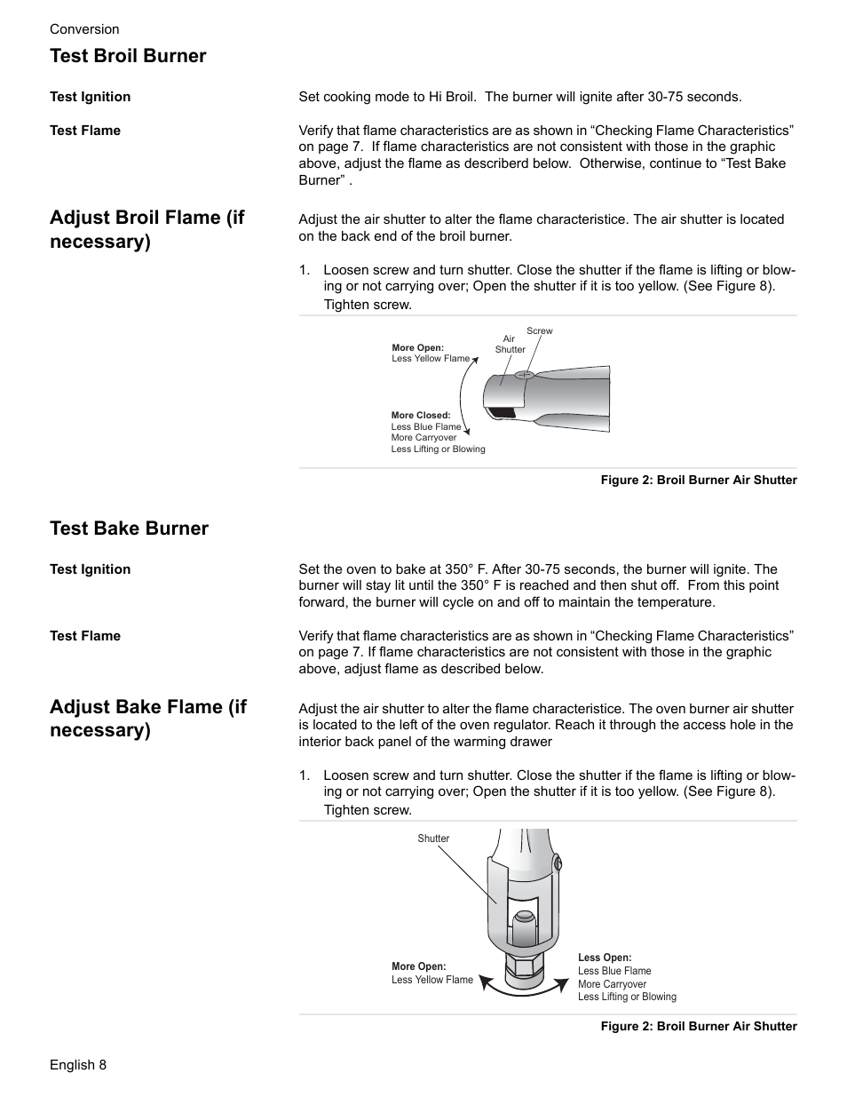 Test broil burner, Test ignition, Test flame | Adjust broil flame (if necessary), Test bake burner, Adjust bake flame (if necessary) | Bosch HDS7052U User Manual | Page 10 / 32