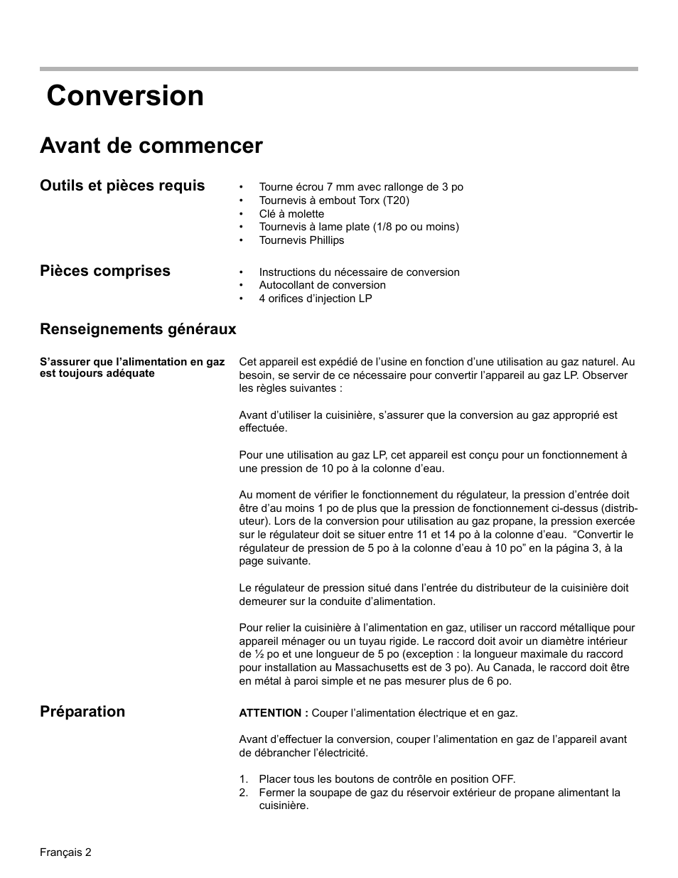 Conversion, Avant de commencer, Outils et pièces requis | Pièces comprises, Renseignements généraux, Préparation | Bosch HDS7052U User Manual | Page 14 / 32