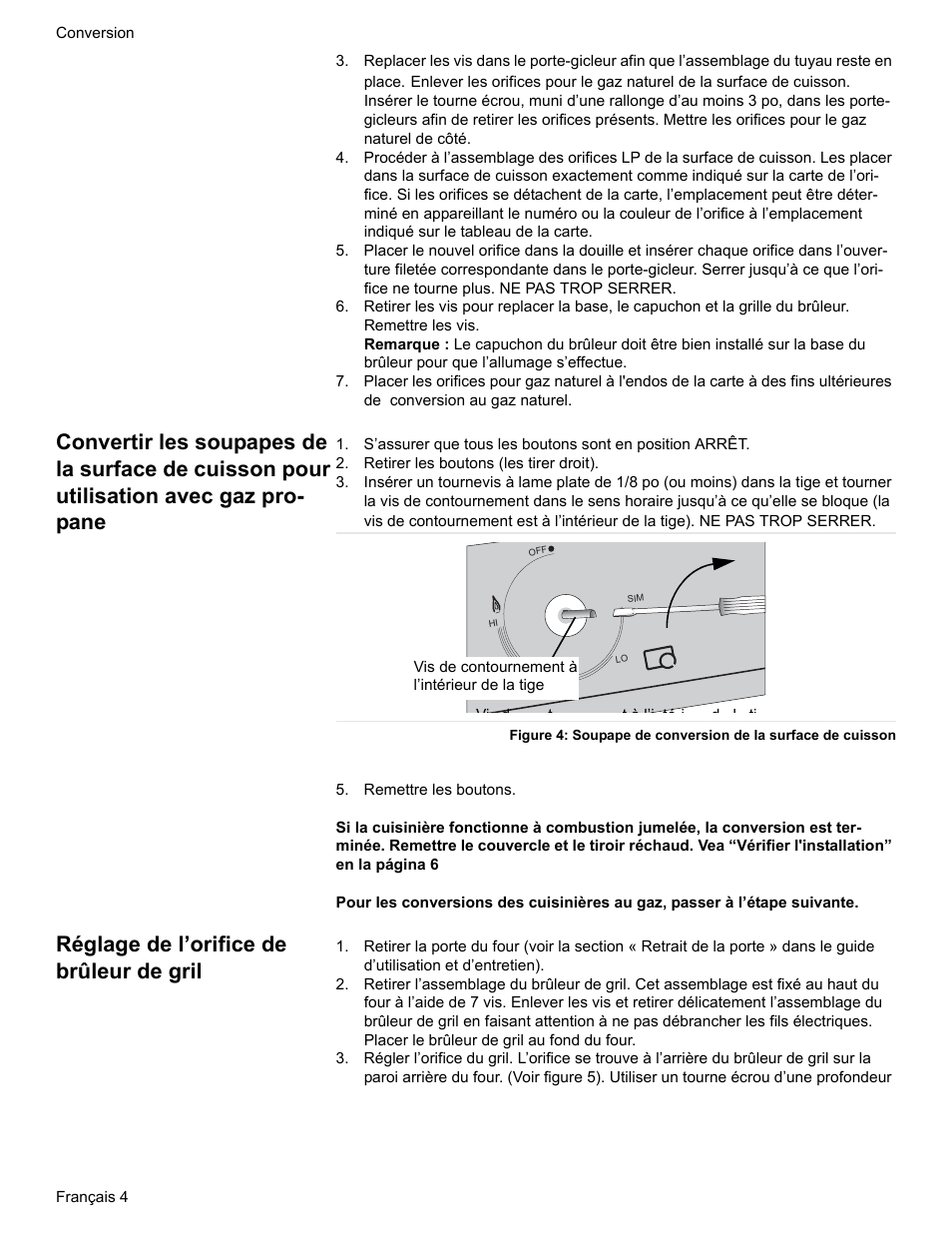 Retirer les boutons (les tirer droit), Remettre les boutons, Réglage de l’orifice de brûleur de gril | Bosch HDS7052U User Manual | Page 16 / 32