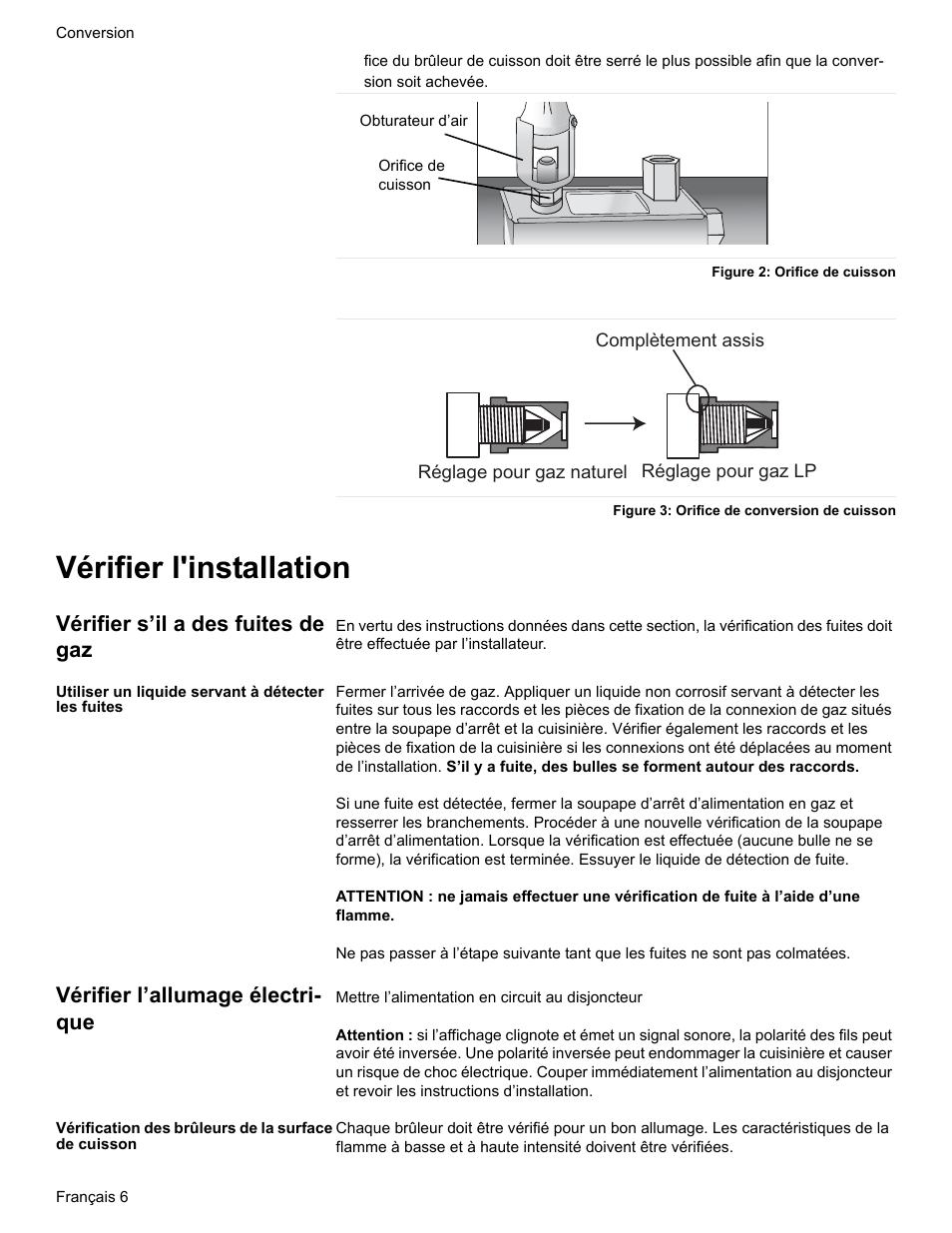 Vérifier l'installation, Vérifier s’il a des fuites de gaz, Utiliser un liquide servant à détecter les fuites | Vérifier l’allumage électrique, Vérification des brûleurs de la surface de cuisson, Vérifier l’allumage électri- que | Bosch HDS7052U User Manual | Page 18 / 32