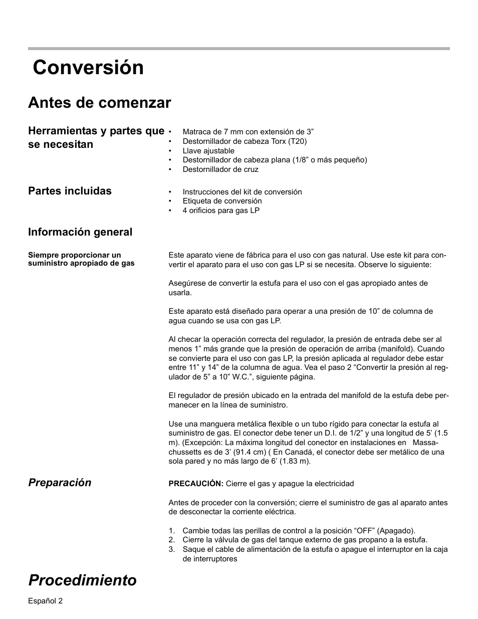 Conversión, Antes de comenzar, Herramientas y partes que se necesitan | Partes incluidas, Información general, Preparación, Procedimiento | Bosch HDS7052U User Manual | Page 24 / 32