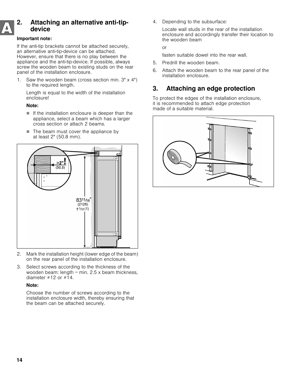 Attaching an alternative anti-tip- device, Attaching an edge protection | Bosch B30BB830SS User Manual | Page 14 / 61