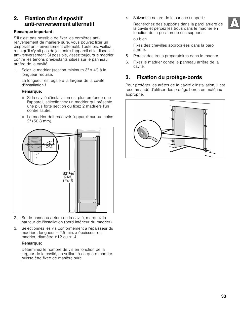 Fixation du protège-bords | Bosch B30BB830SS User Manual | Page 33 / 61