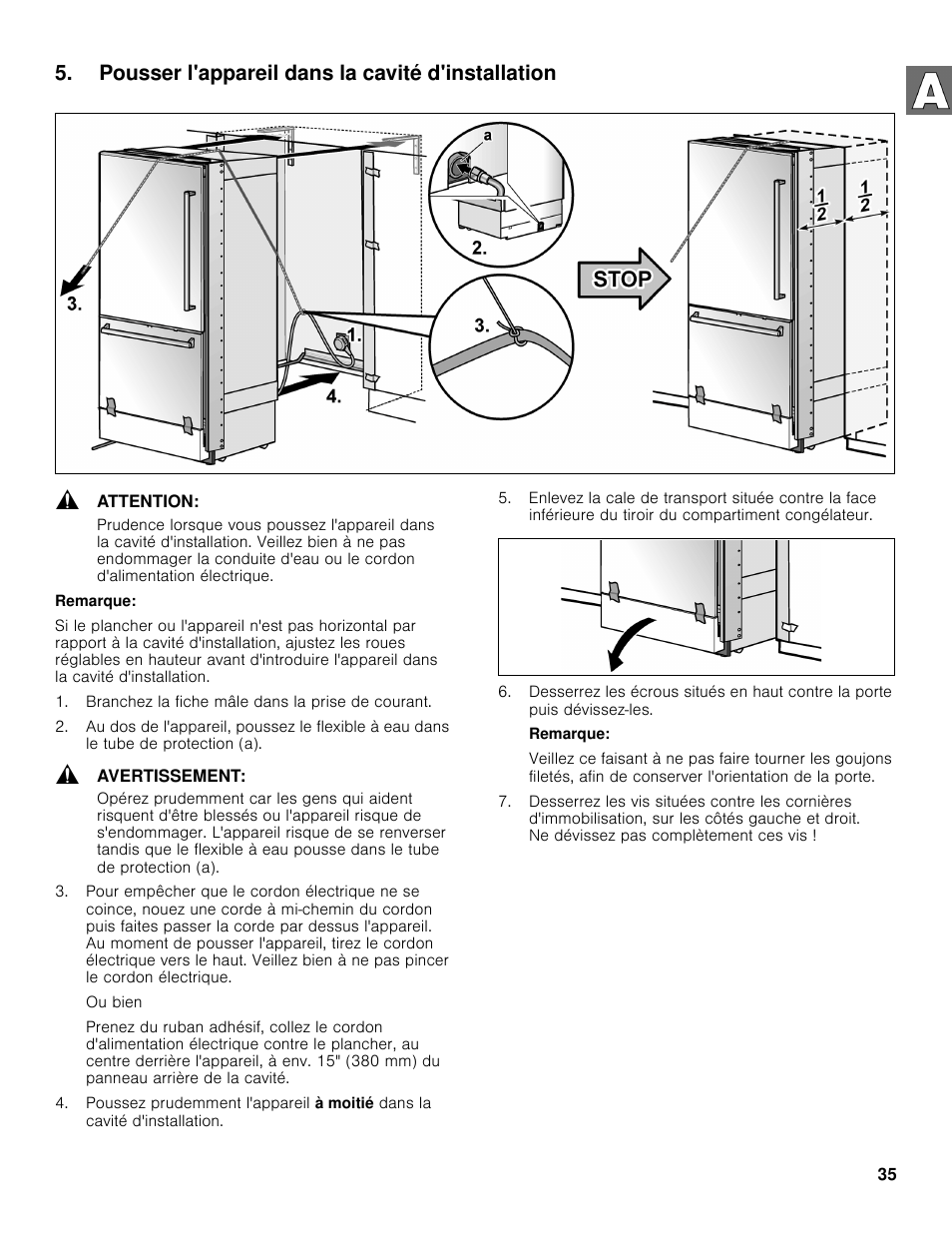 Pousser l'appareil dans la cavité d'installation | Bosch B30BB830SS User Manual | Page 35 / 61