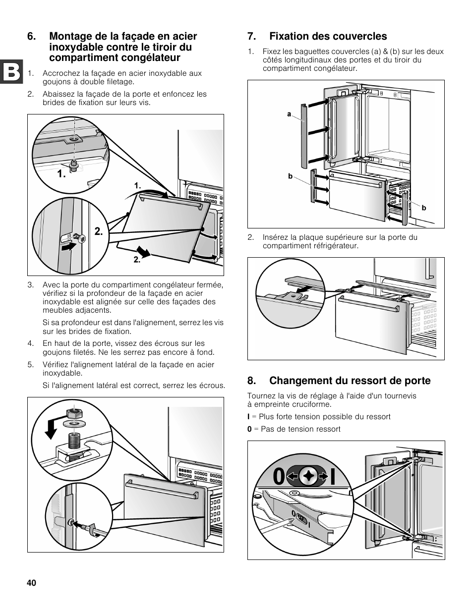 Fixation des couvercles, Changement du ressort de porte | Bosch B30BB830SS User Manual | Page 40 / 61