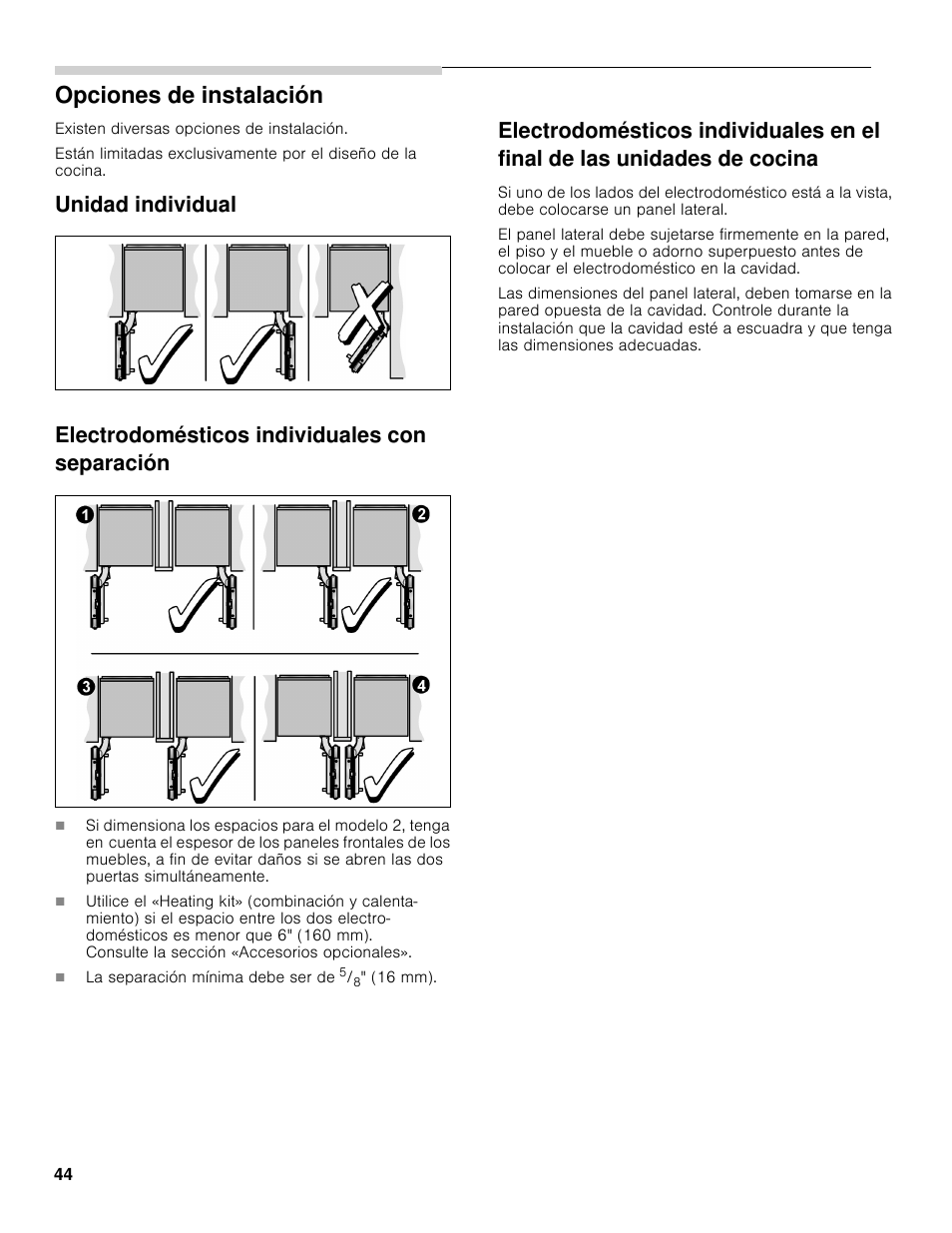 Opciones de instalación | Bosch B30BB830SS User Manual | Page 44 / 61