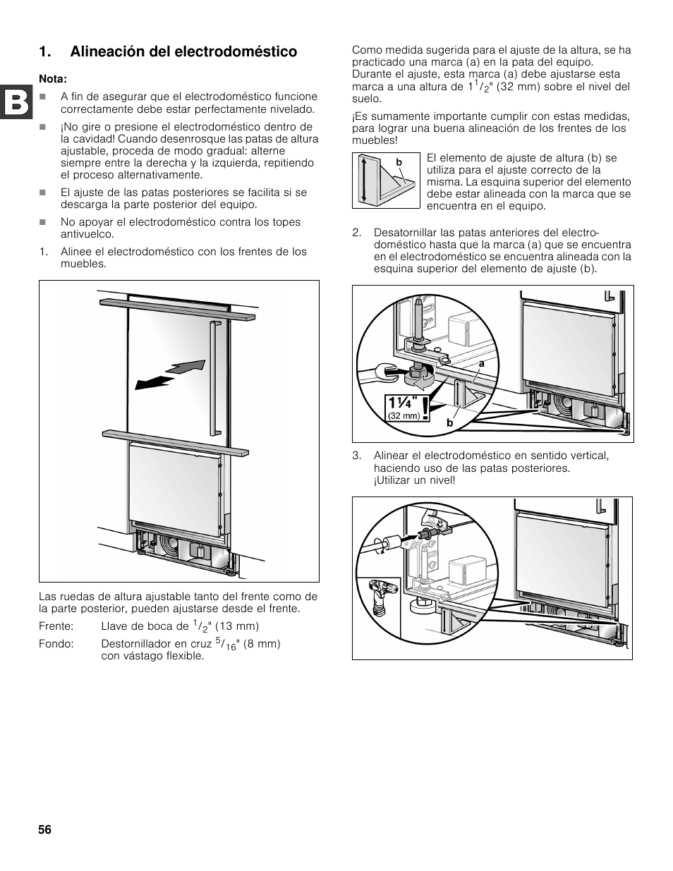 Alineación del electrodoméstico | Bosch B30BB830SS User Manual | Page 56 / 61