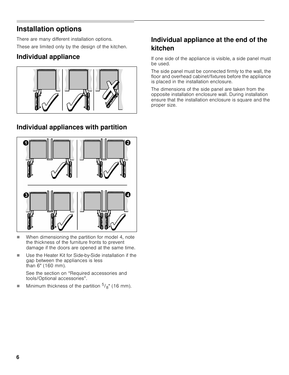 Installation options, Individual appliance at the end of the kitchen | Bosch B30BB830SS User Manual | Page 6 / 61