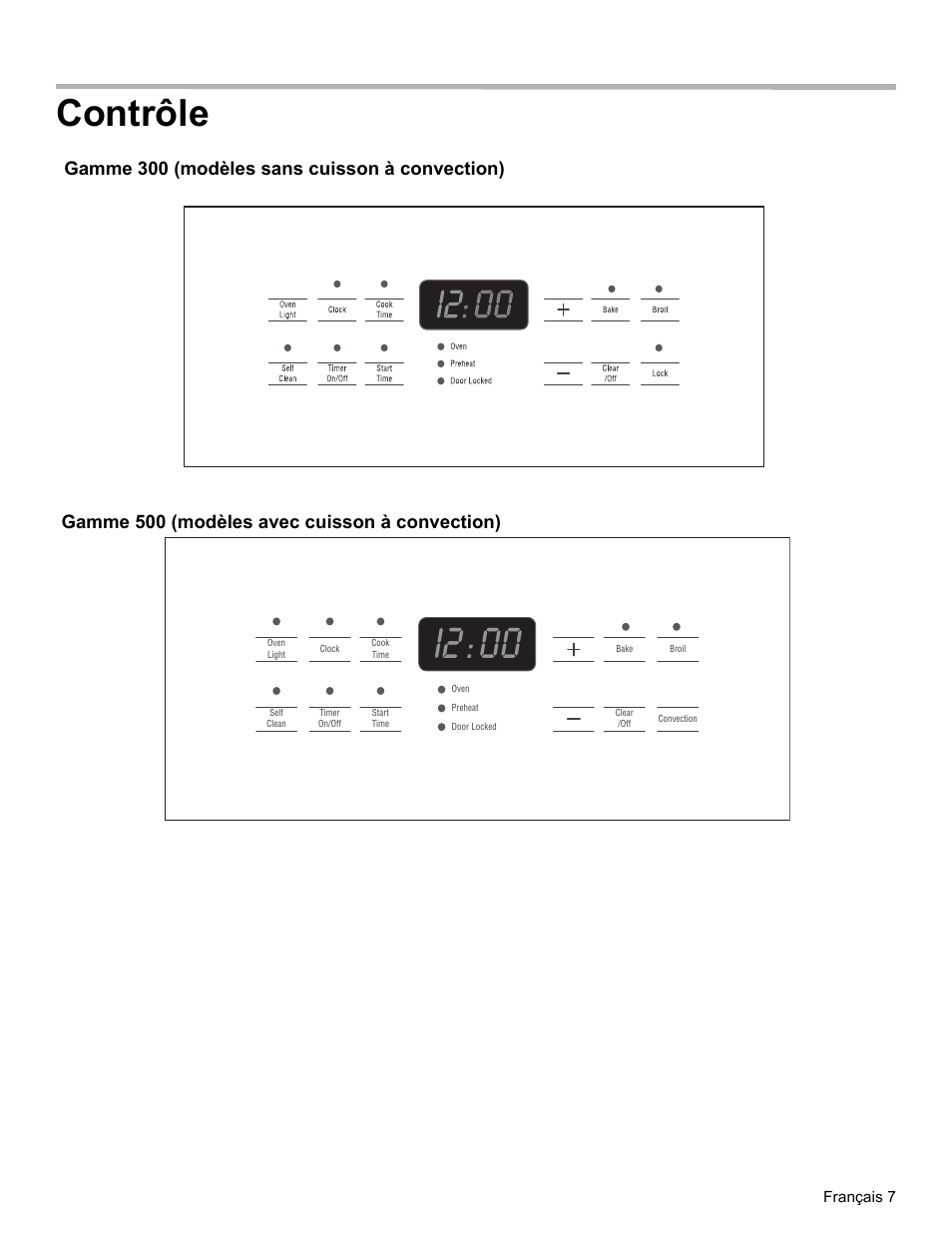 Contrôle, Gamme 300 (modèles sans cuisson à convection), Gamme 500 (modèles avec cuisson à convection) | Bosch HES3053U User Manual | Page 42 / 100