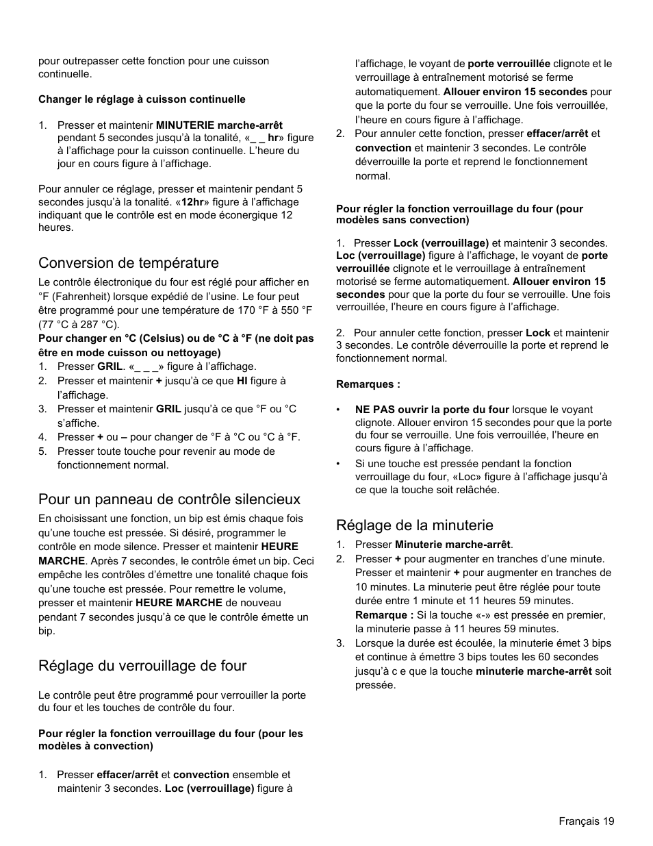 Conversion de température, Pour un panneau de contrôle silencieux, Réglage du verrouillage de four | Réglage de la minuterie | Bosch HES3053U User Manual | Page 54 / 100