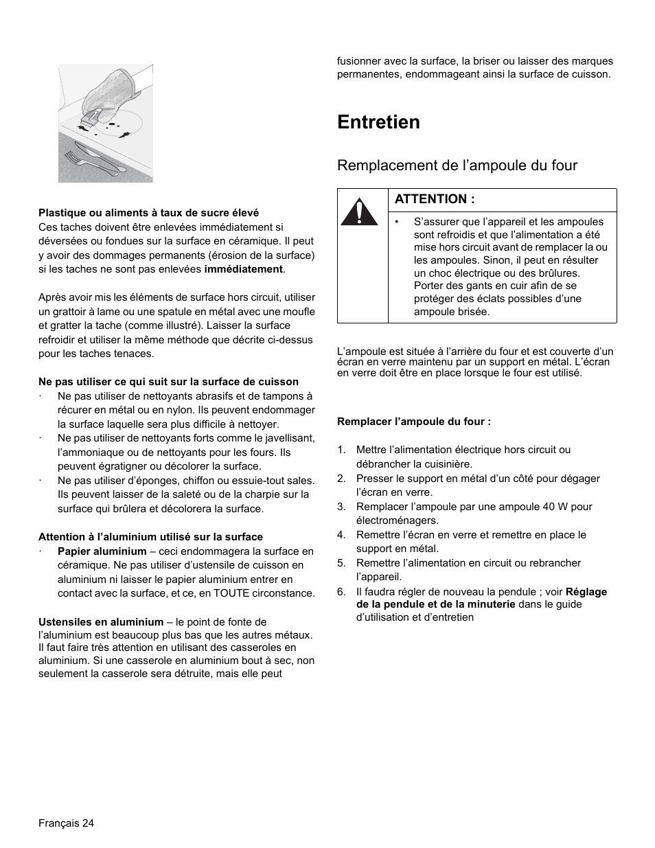 Entretien, Remplacement de l’ampoule du four, Attention | Bosch HES3053U User Manual | Page 59 / 100