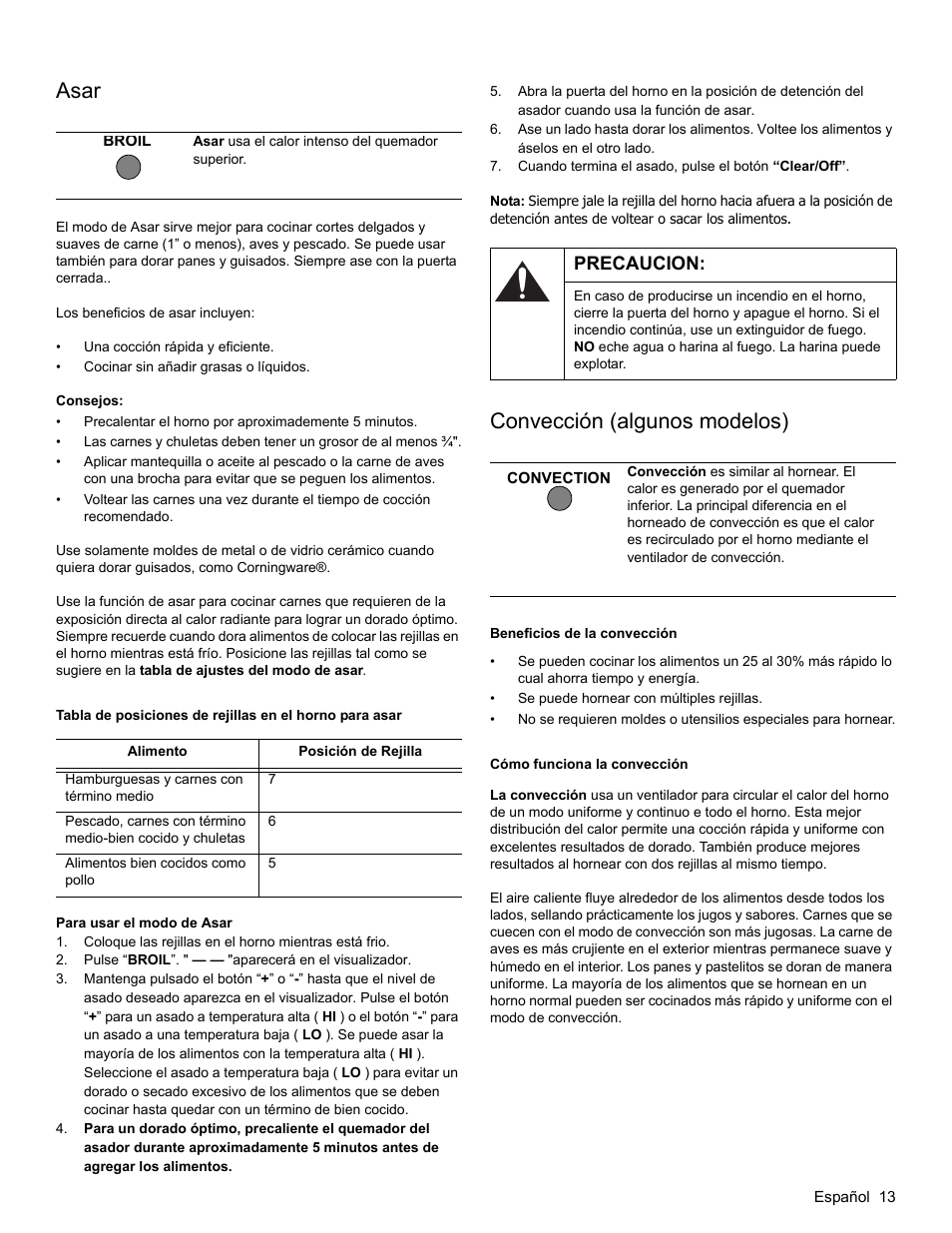 Asar, Consejos, Precaucion | Convección (algunos modelos), Beneficios de la convección, Cómo funciona la convección | Bosch HES3053U User Manual | Page 81 / 100