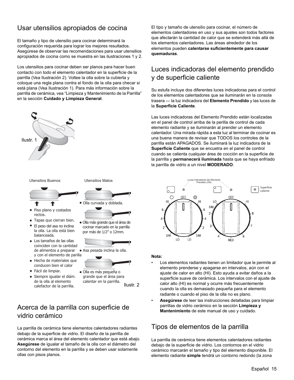 Usar utensilios apropiados de cocina, Nota, Tipos de elementos de la parrilla | Bosch HES3053U User Manual | Page 83 / 100