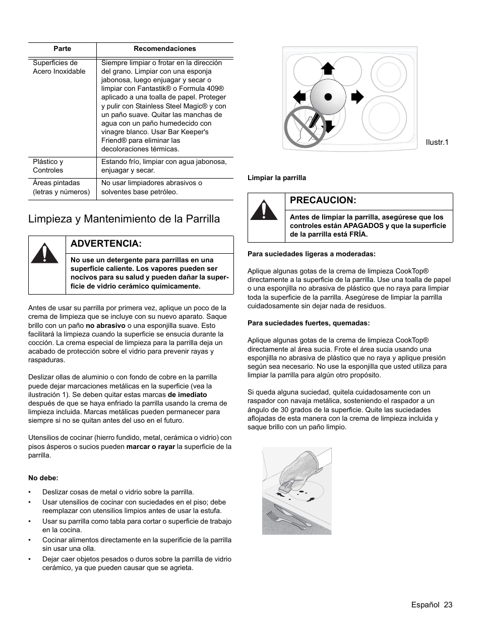 Limpieza y mantenimiento de la parrilla, Advertencia, No debe | Limpiar la parrilla, Precaucion | Bosch HES3053U User Manual | Page 91 / 100