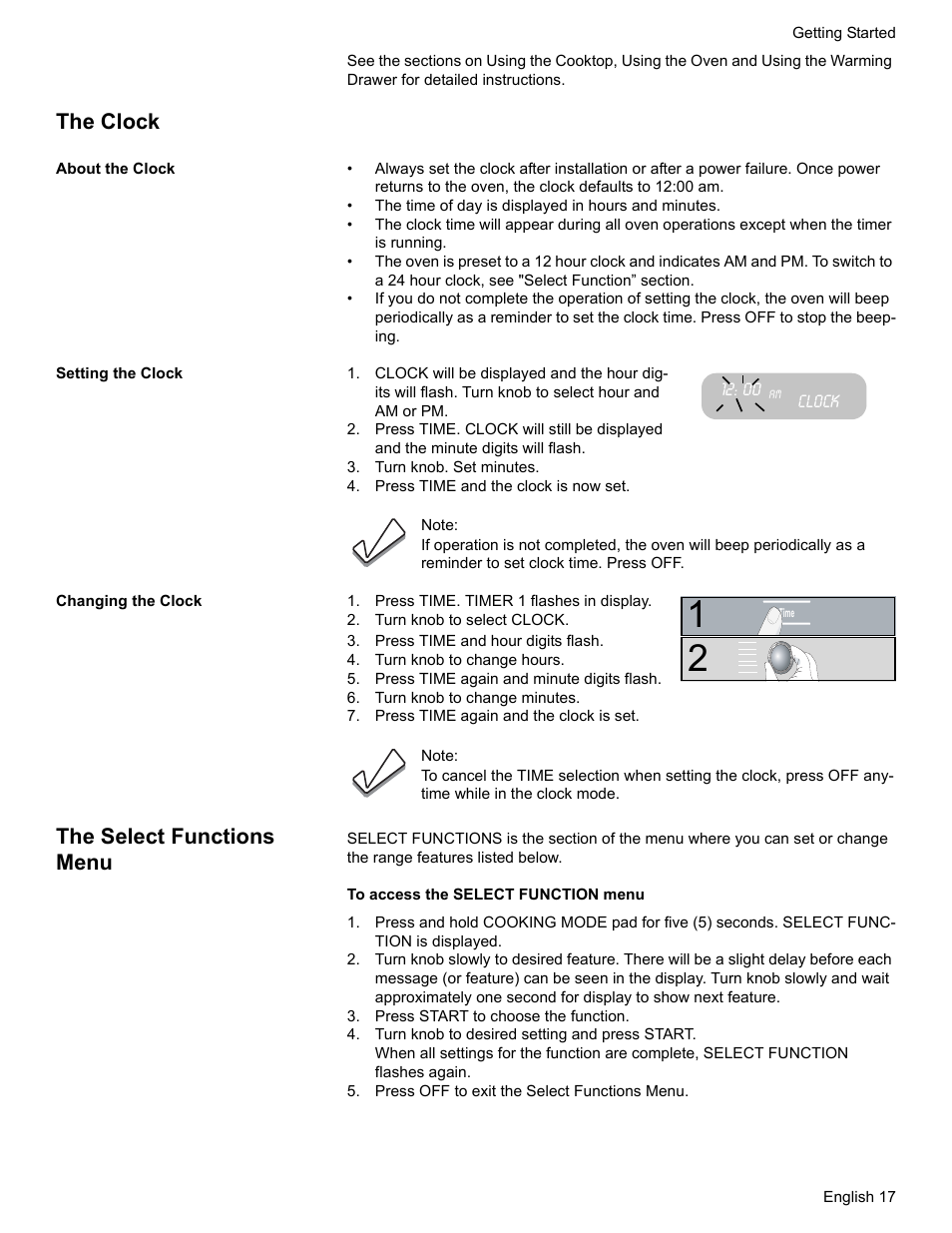 The clock, About the clock, Setting the clock | Clock, Turn knob. set minutes, Press time and the clock is now set, Changing the clock, Press time. timer 1 flashes in display, Turn knob to select clock, Press time and hour digits flash | Bosch HDS7052U User Manual | Page 21 / 60