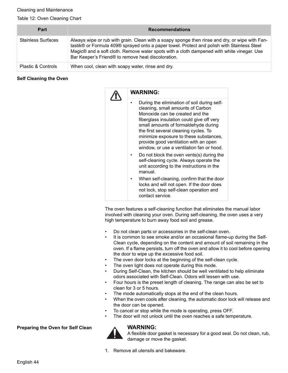 Self cleaning the oven, Preparing the oven for self clean, Remove all utensils and bakeware | Bosch HDS7052U User Manual | Page 48 / 60