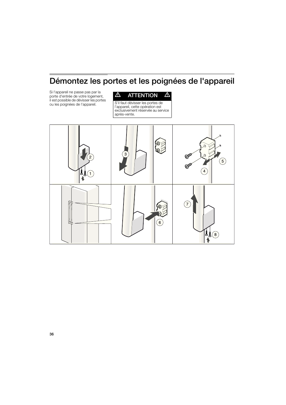 Démontez les portes et les poignées de l'appareil, M attention m | Bosch B22CS50SNS User Manual | Page 36 / 88