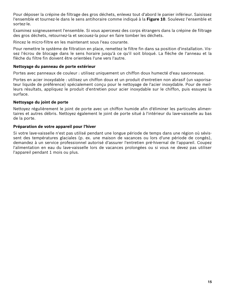 Nettoyage du panneau de porte extérieur, Nettoyage du joint de porte, Préparation de votre appareil pour l'hiver | Bosch SHX3AR55UC User Manual | Page 37 / 64