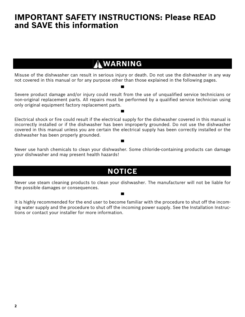 Warning, Notice | Bosch SHX3AR55UC User Manual | Page 4 / 64