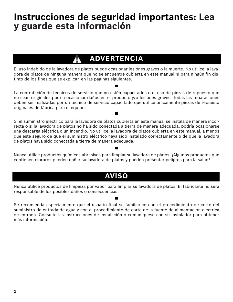 Advertencia, Aviso | Bosch SHX3AR55UC User Manual | Page 44 / 64
