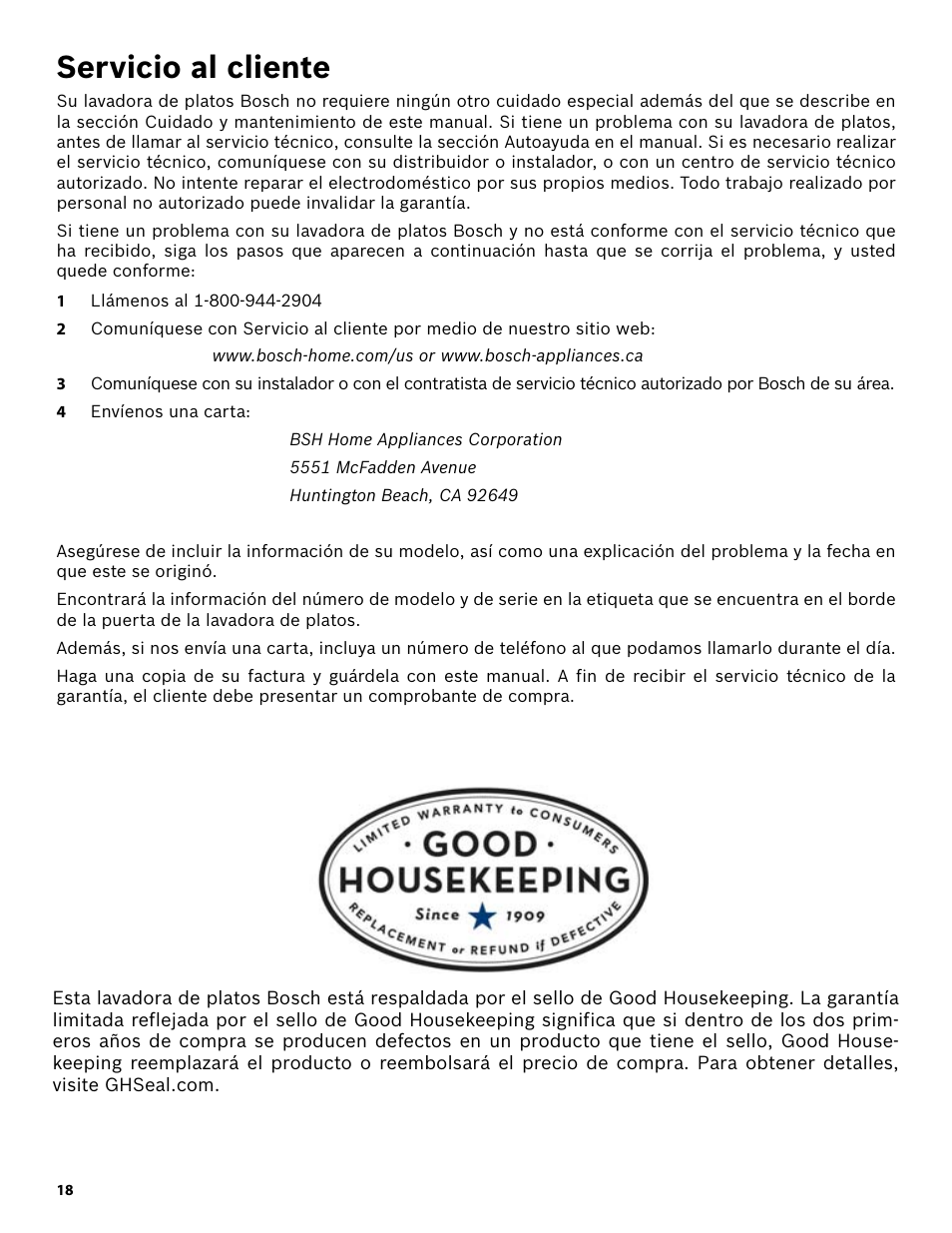 Servicio al cliente, 1 llámenos al 1-800-944-2904, 4 envíenos una carta | Bosch SHX3AR55UC User Manual | Page 60 / 64
