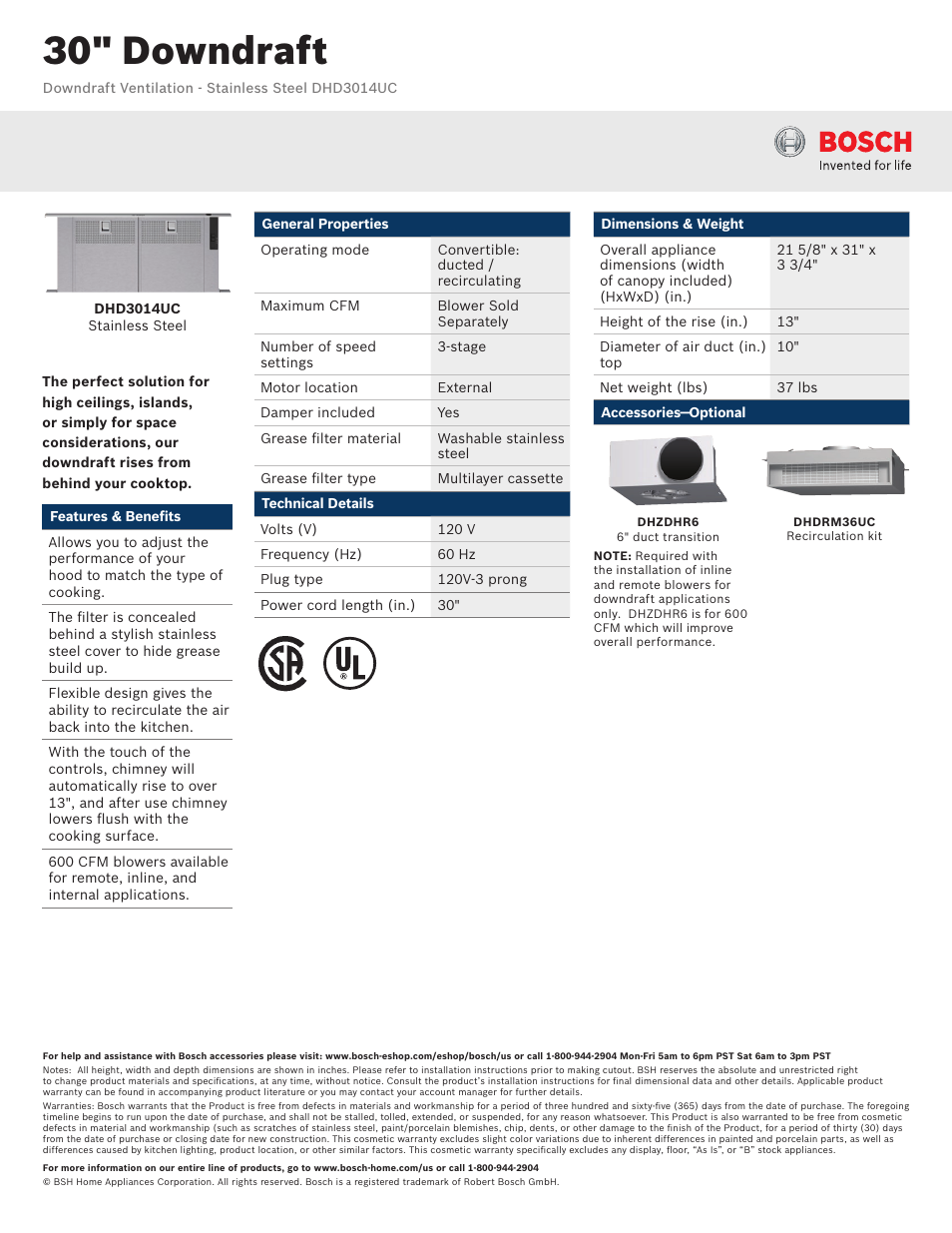 Bosch DHD3014UC User Manual | 2 pages