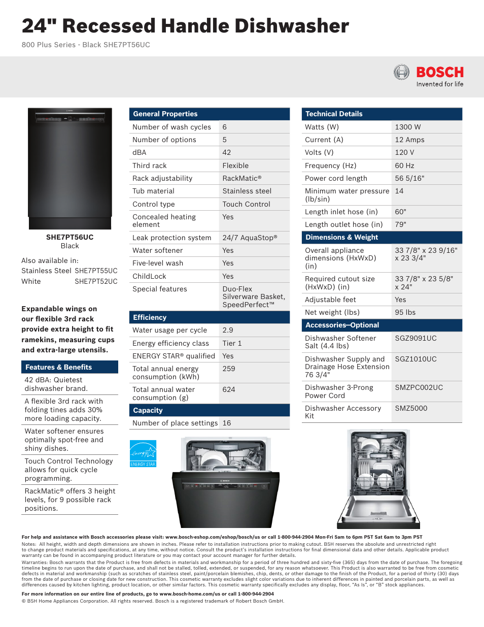 Bosch SHE7PT56UC User Manual | 3 pages