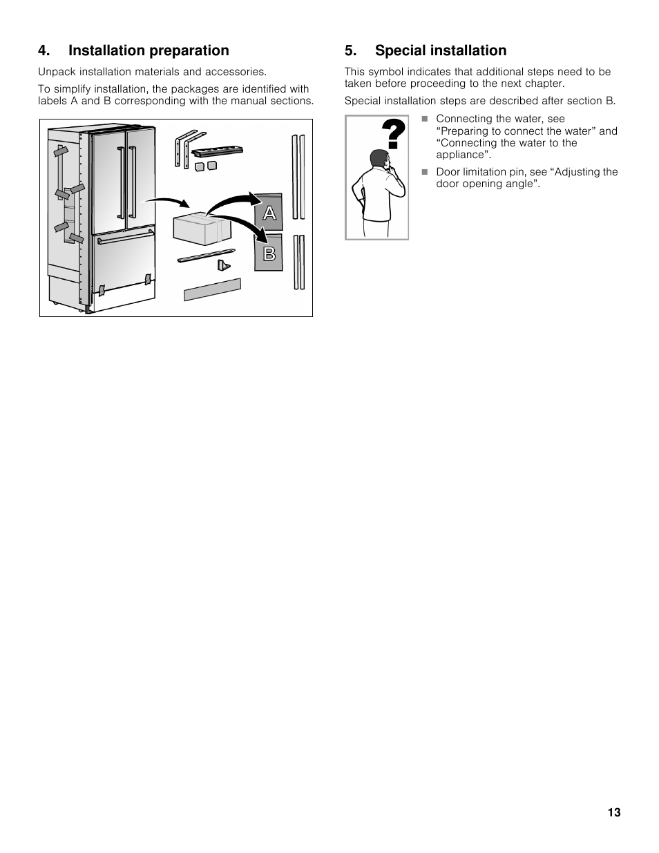 Installation preparation, Special installation | Bosch B36BT830NS User Manual | Page 13 / 64