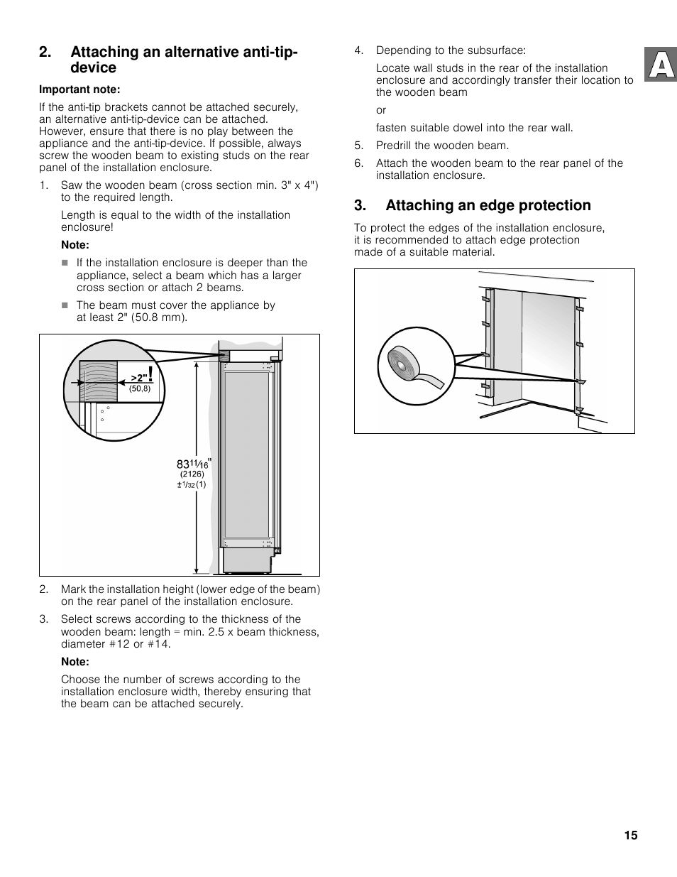 Attaching an alternative anti-tip- device, Attaching an edge protection | Bosch B36BT830NS User Manual | Page 15 / 64