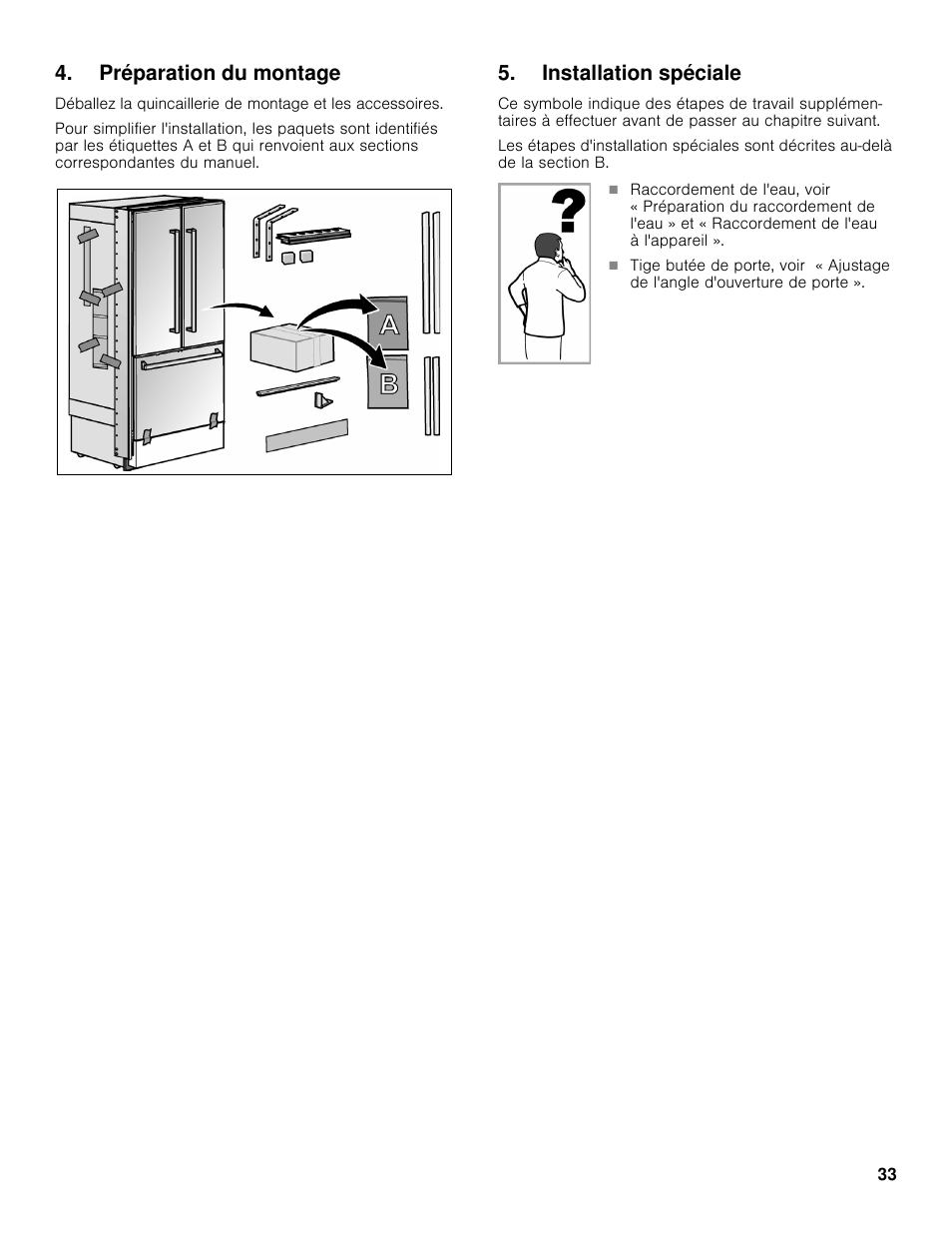 Préparation du montage, Installation spéciale | Bosch B36BT830NS User Manual | Page 33 / 64