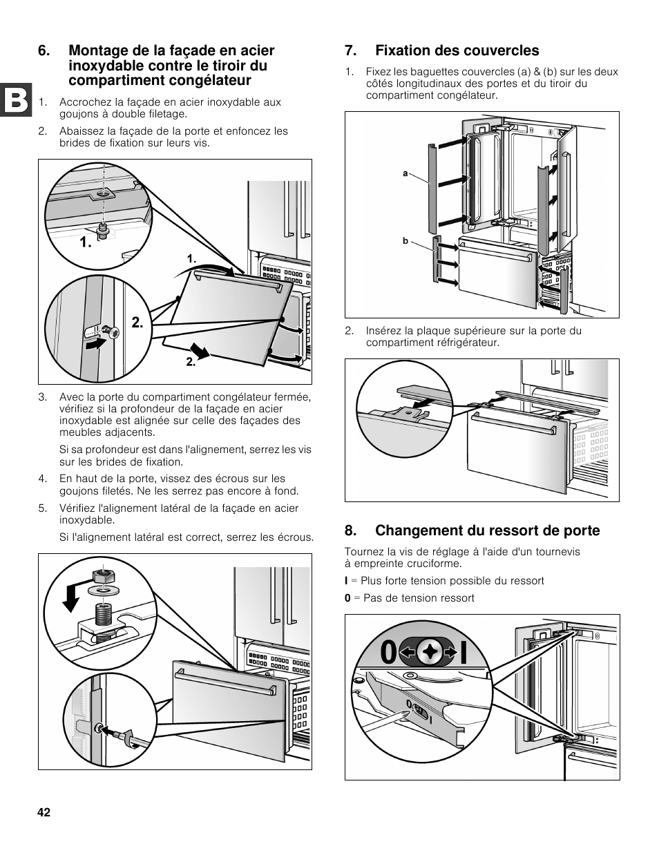 Fixation des couvercles, Changement du ressort de porte | Bosch B36BT830NS User Manual | Page 42 / 64