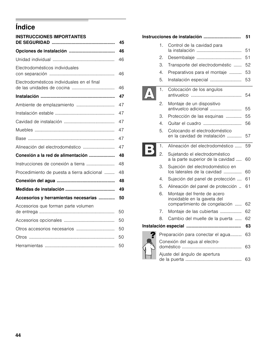 Índice | Bosch B36BT830NS User Manual | Page 44 / 64