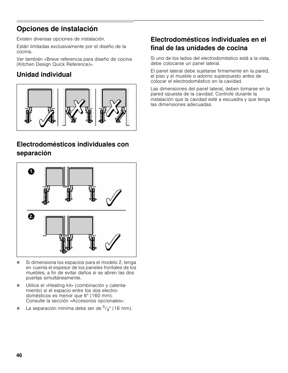 Opciones de instalación | Bosch B36BT830NS User Manual | Page 46 / 64