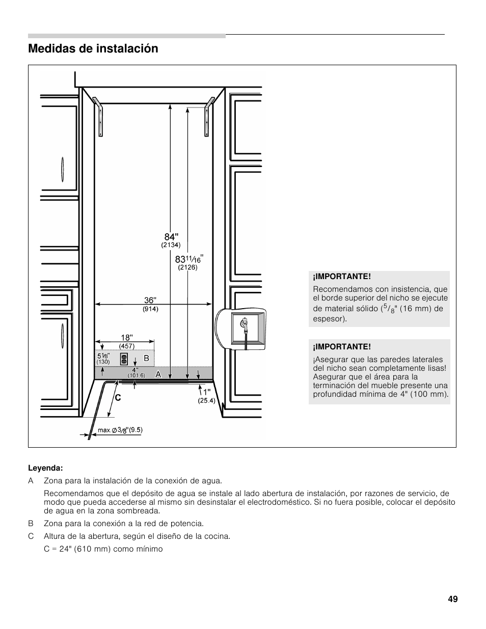 Medidas de instalación | Bosch B36BT830NS User Manual | Page 49 / 64