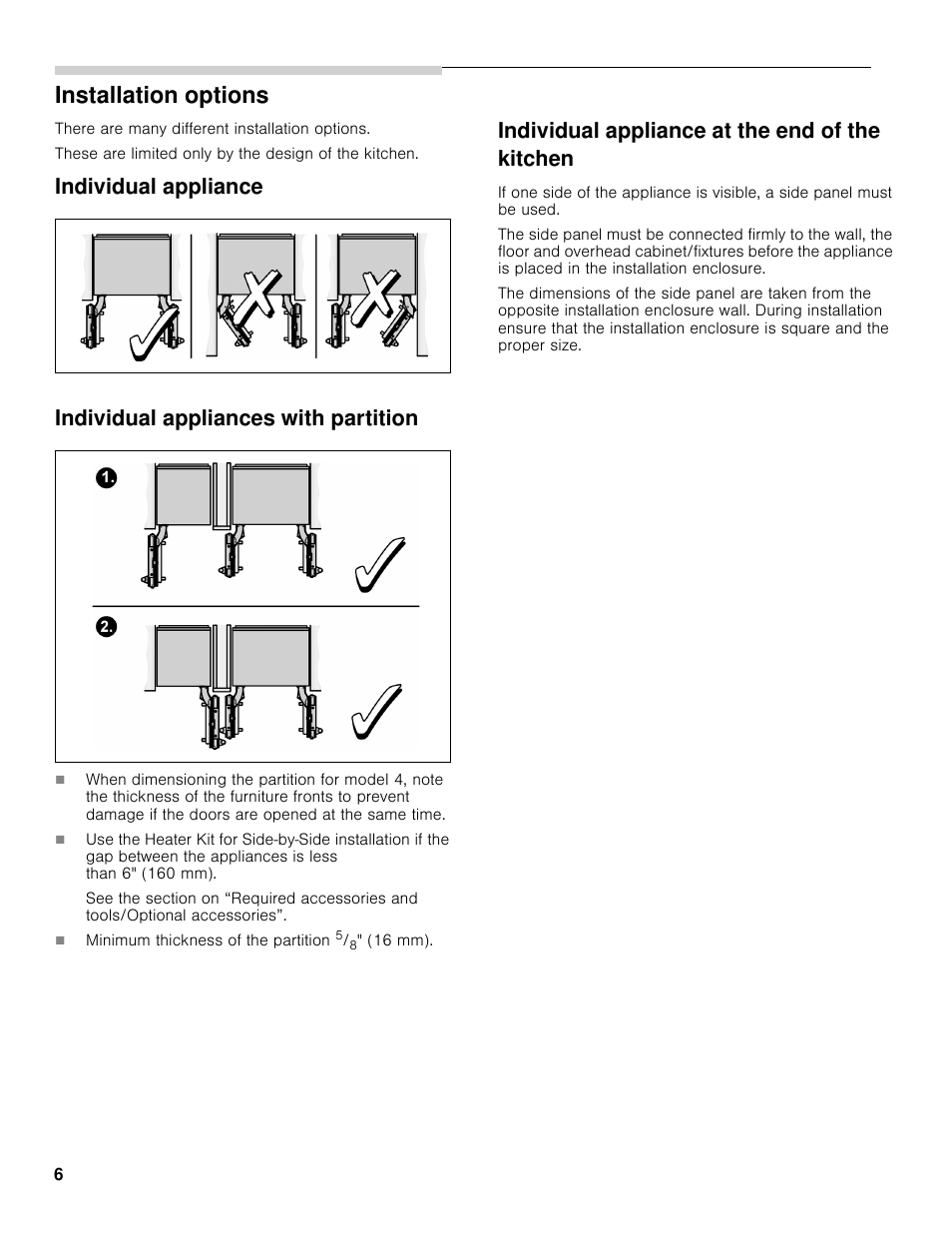 Installation options, Individual appliance at the end of the kitchen | Bosch B36BT830NS User Manual | Page 6 / 64