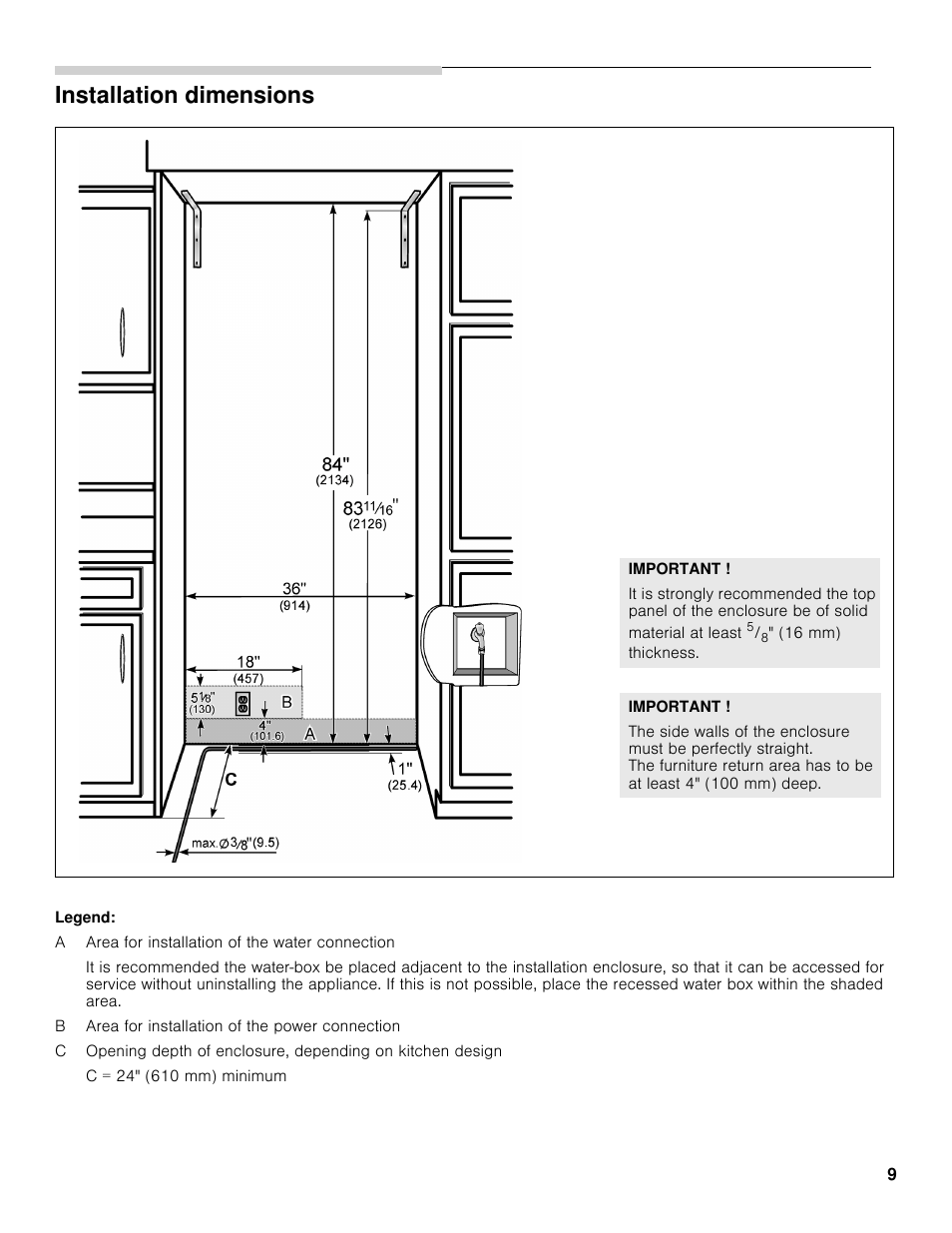 Installation dimensions | Bosch B36BT830NS User Manual | Page 9 / 64