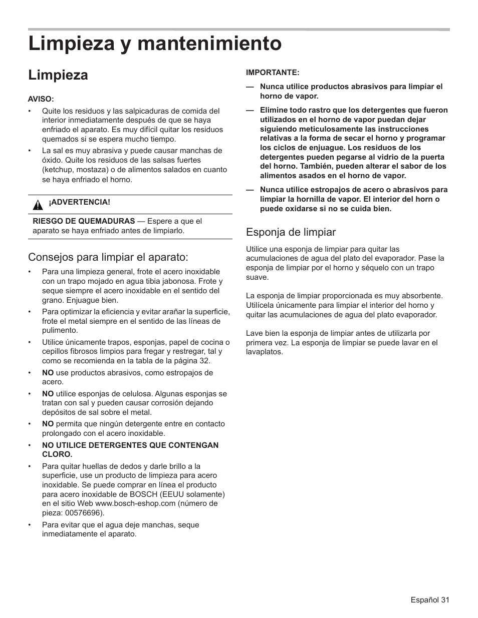 Limpieza y mantenimiento, Limpieza, Consejos para limpiar el aparato | Esponja de limpiar | Bosch HSLP451UC User Manual | Page 106 / 116