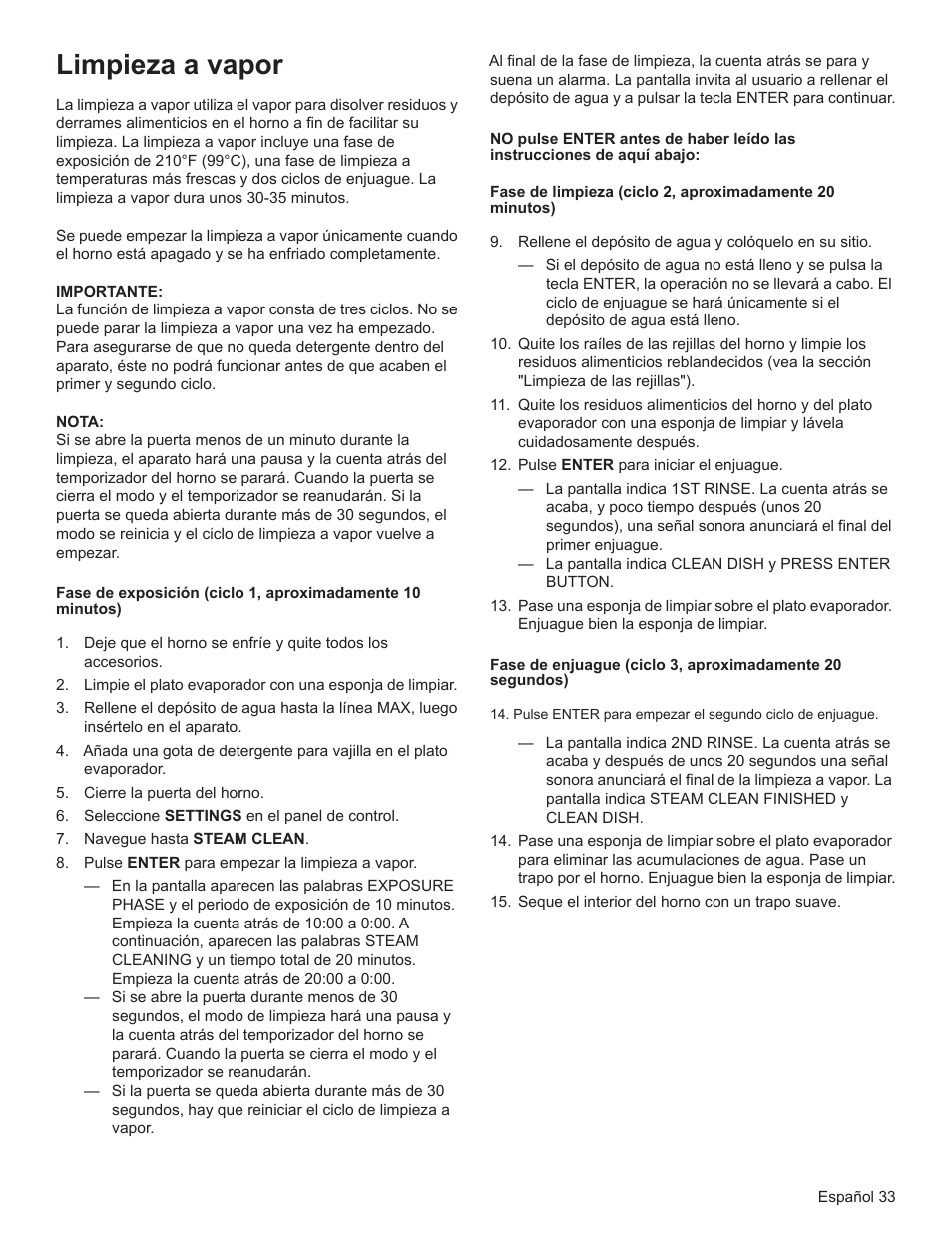 Limpieza a vapor | Bosch HSLP451UC User Manual | Page 108 / 116