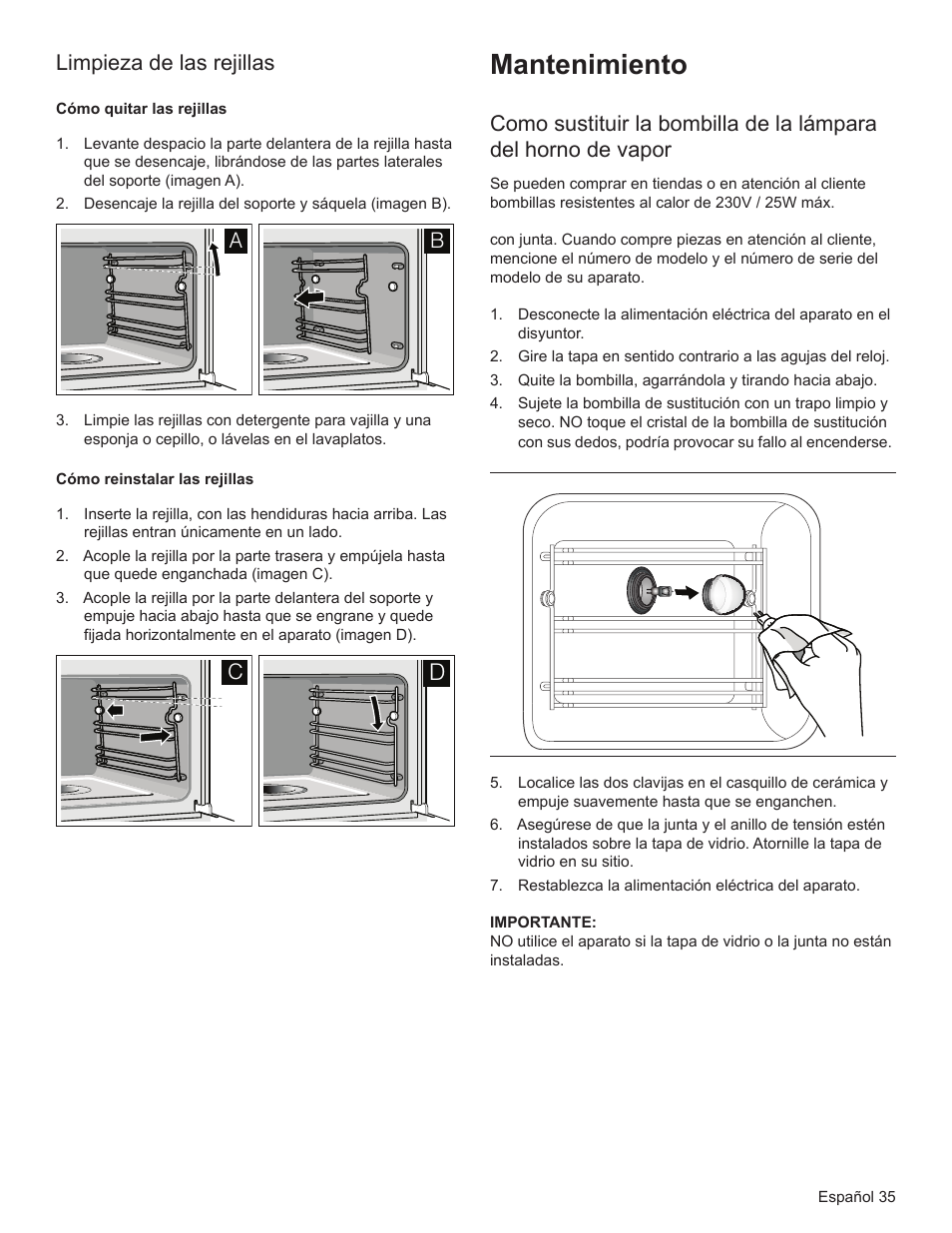 Mantenimiento, Limpieza de las rejillas | Bosch HSLP451UC User Manual | Page 110 / 116