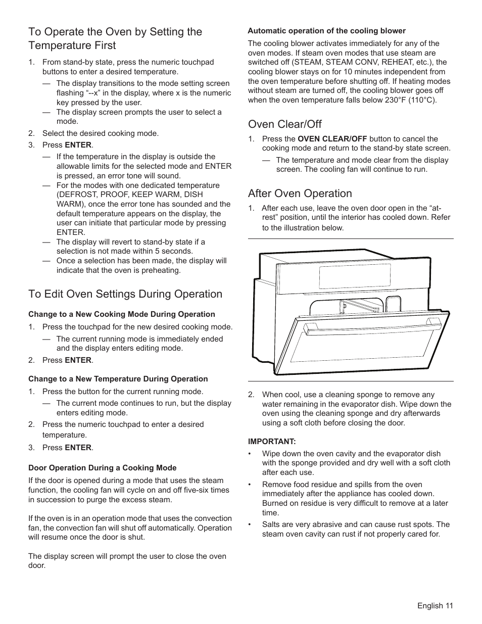 Oven clear/off, After oven operation | Bosch HSLP451UC User Manual | Page 13 / 116